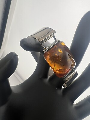 #ad 925 Sterling Amber Gemstone Rectangle Bracelet Fits 7 Wearable Art $310.00