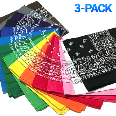 #ad 3 Pack Bandana 100% Cotton Paisley Print Double Sided Scarf Head Neck Face Mask $6.98