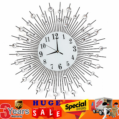 #ad Sun Design Crushed Diamond Crystal Wall Clock 60x60cm Home Decor Large Modern $42.36