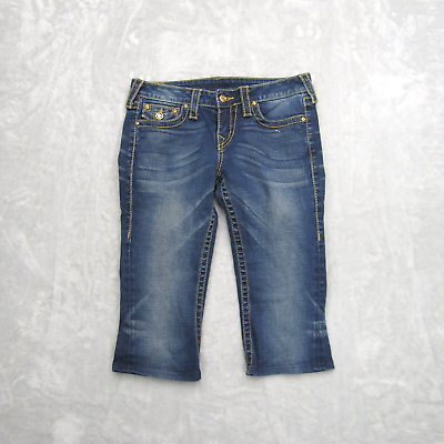 #ad True Religion Jeans Womens 29 Blue Capri Cropped Dark Wash Pockets Low Rise $25.99