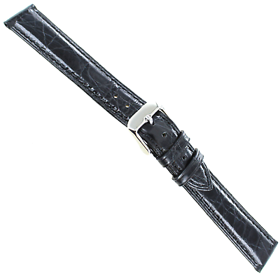 #ad 18mm deBeer Mens Black Genuine Crocodile Padded Hand Stitched Long Watch Band $95.35