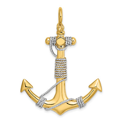 #ad 14K 3 D Large Anchor Wrapped Rope Charm Yellow Gold with Rhodium Plating 48.6quot; $995.99