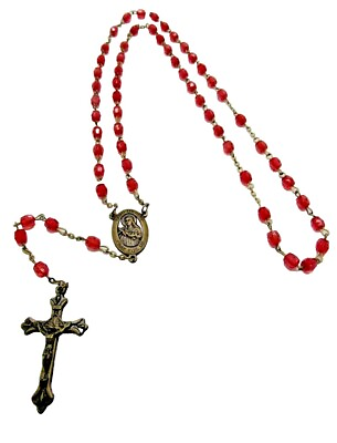 #ad Red Beads Saint Therese Rosary INRI Religious Necklace #JL 98 $12.50