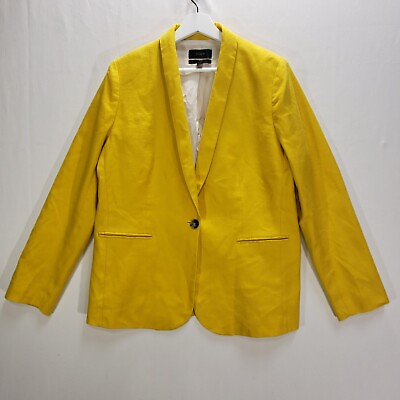 #ad J Crew Blazer Womens Parke Blazer Size 16 Yellow Linen Single Button Pockets $89.97