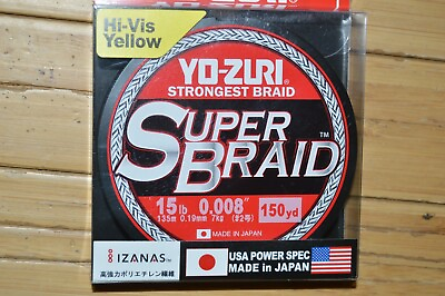#ad yo zuri super braid superbraid 15lb 150yds hi vis yellow made Japan $14.95
