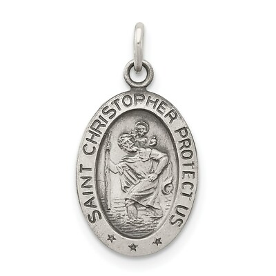 #ad Sterling Silver 925 St. Saint Christopher Oval Medal Charm Pendant 0.83 Inch $19.52