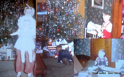 #ad Christmas Tree 1950s Kids Opening Presents amp; Toys Kodak Red Border Slides CPICS $8.79