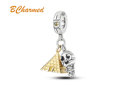 #ad Egyptian Mummy amp; Pyramid Bracelet Charm Sterling Silver Cubic Zirconia amp; Pouch GBP 19.99