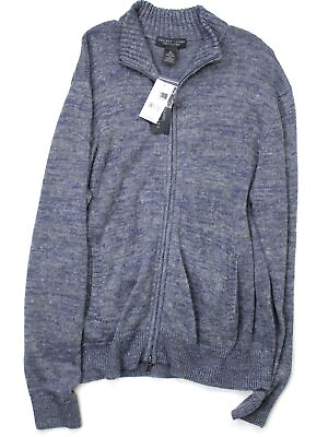 #ad The Mens Store Bloomingdales Linen Melange Knit Full Zip Sweater Large Grey Blue $13.86