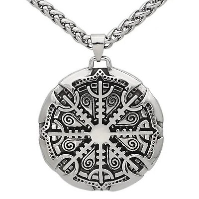 #ad Viking Helm of Awe Pendant Removable Center 316L Stainless Steel Norse Necklace $27.99