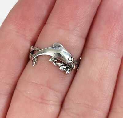 #ad Size 6.25 Dolphin Shaped Sterling Silver 925 Ring Vintage $24.99