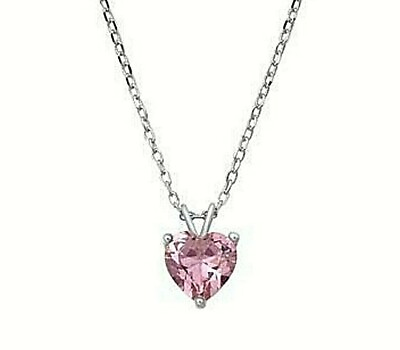 #ad 1 ct. Genuine Pink Sapphire Heart Solitaire Necklace in Sterling Silver $39.00