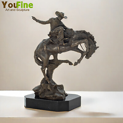 #ad Western Cowboy Ridding Statue Rodeo Rider on Horse Sculpture For Home Decor Gift $779.40