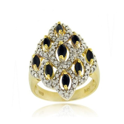 #ad 18K Gold over 925 Silver Diamond amp; Genuine Sapphire Diamond Shaped Ring Size 8 $29.99