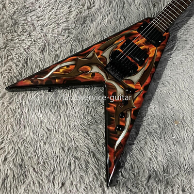 #ad Special Shaped V Electric Guitar Black Solid Flame Pattern Rosewood Fretboard $218.00