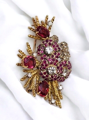 #ad Vintage 18k Gold Ruby Diamond Brooch Material: Gold 18k Diamonds and Ruby $4800.00