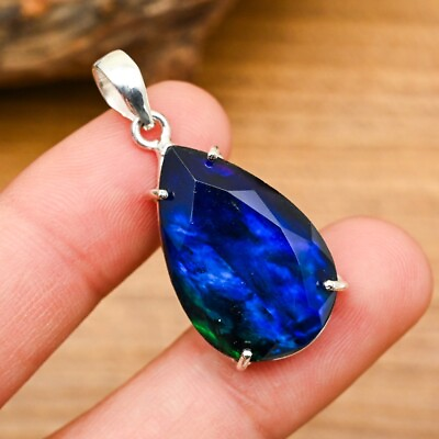 #ad Pear Cut Ammolite Gemstone Solid 925 Sterling Silver Prong Pendent Gift A06 $15.99
