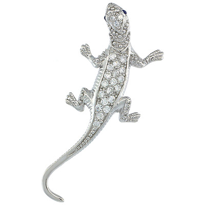 #ad Sterling Silver Gecko Lizard Reptile Pendant w Cubic Zirconia Stones $24.99