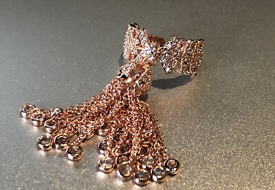 #ad 18k Rose Gold Plated Haute Couture Fringe Tassel Ring made w Swarovski Crystal $56.00