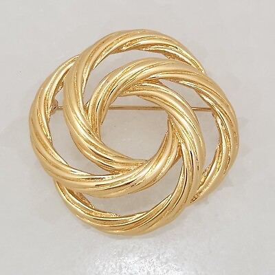 #ad Monet Love Knot Brooch Gold Tone 1.75quot; Vintage Ribbed Swirl Jewelry Pin $19.99