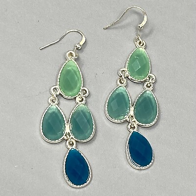 #ad #ad Chandelier Earrings Blue Acrylic Ombre Rhinestones Faceted Dangle Drop Fashion $11.24