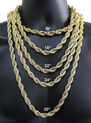 #ad Mens 10mm Rope Chain 14k Gold Plated 16quot; 30quot; Choker Hip Hop Jewelry Necklace $7.99
