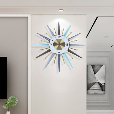 #ad 23 inch Modern Wall Vintage Clock Retro Iron Art Sunburst Clock for Living Room $64.84