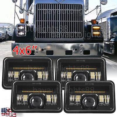 #ad 4pcs New Design Fit International 9300 Trucks 4x6 INCH LED Headlights HI LO Beam $66.11