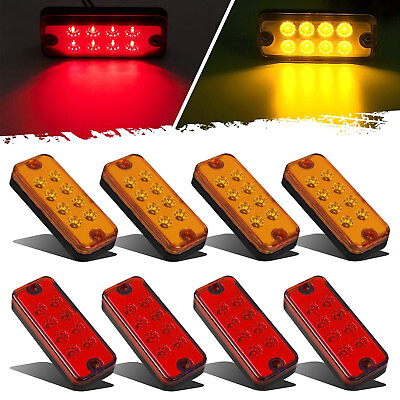 #ad 8Pcs Red Amber 8 LED Sealed Side Marker Clearance Light For Truck Trailer Lorry $18.99