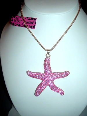 #ad Betsey Johnson PINK Pave Crystal STARFISH Sea Life Gold Pendant NECKLACE NWT $30.94