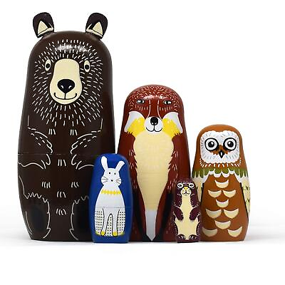 #ad 6 PCS Nesting Dolls Russian Matryoshka Dolls Wooden Animal Bear Cute 01 Bear NEW $19.84