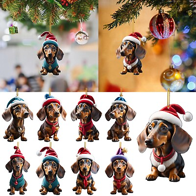 #ad Merry Christmas Dachshund Pendant Ornament Xmas Tree Dog Hanging Decoration $6.99