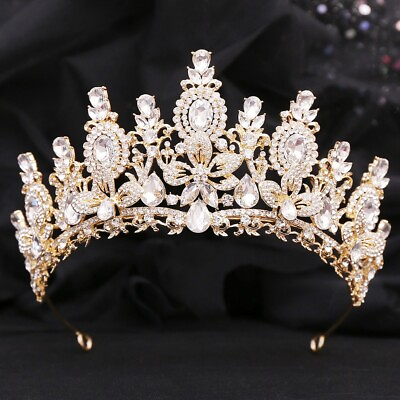 #ad Bridal Crystal Crown Wedding Queen Princess Tiara Gold Rhinestone Birthday Gift $29.99