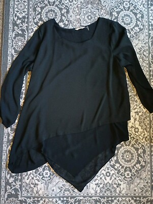 #ad Soft Surroundings 1X Asymmetric Tunic Top Black Chiffon Sheer Sleeve Goth $27.90
