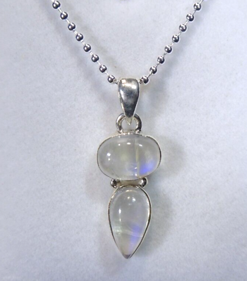 #ad Natural Pear and Oval Rainbow Moonstone Solid Sterling Silver Italian Necklace AU $135.00