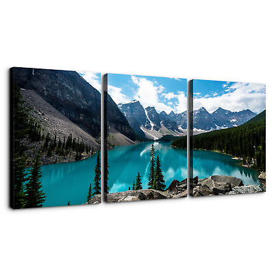 #ad Turquoise Lake and Mountain Picture 3 Piece Canvas Wall Art Picture Poster Home $29.99