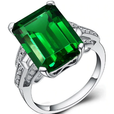 #ad Diamond Rings White Gold 18k Wedding Certified Lab Created Green Emerald 3.20 Ct $1680.00