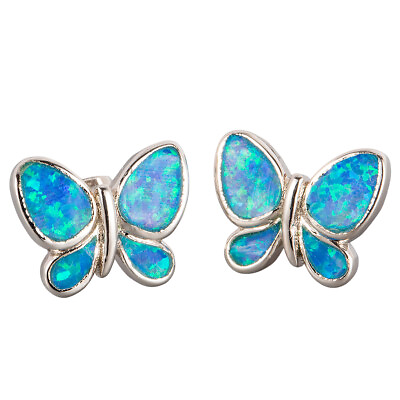 #ad Butterfly Ocean Blue Fire Opal Silver Jewelry Stud Earrings $4.99