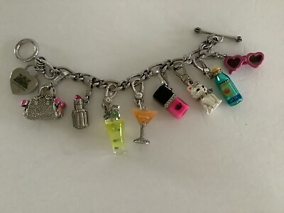 #ad Juicy Couture Charm Bracelet with 8 charms Martini glass lipstick Purse Silver $299.00