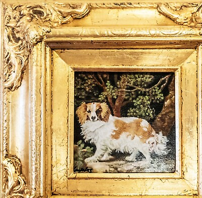 #ad Gold Framed Oil Painting King Charles Spaniel Antique Style Hand Paint $275.00