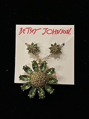 #ad Betsey Johnson Flower Pendant Necklace Stud Earrings Set NWT $42 $26.46