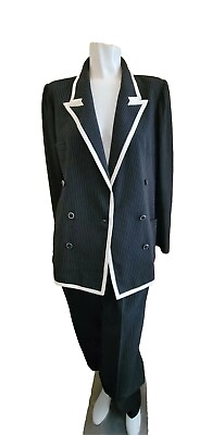 #ad Ungaro Parallele Womens 1970s 1980s Vintage Black Pinstripe Double Breasted Suit $229.99