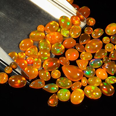 #ad A Natural Ethiopian Orange Opal Cabochon Lot Welo Fire Opal Making Jewelry $17.81