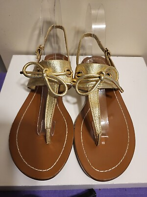 #ad Kate Spade New York quot;Mystic Bowquot; Gold Leather Thong Sandals sz.6.5 MSRP $228 $54.99