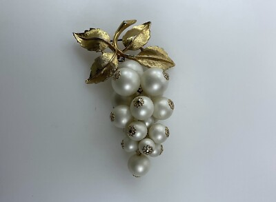#ad Vintage Mid Century Grape Cluster of Dangling Faux Pearl Brooch $49.99