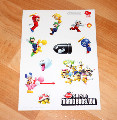 #ad 2009 Club Nintendo New Super Mario Bros. Wii Promo Sticker Set sheet Stickers $35.89