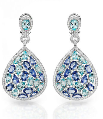 #ad Dangle Earring Solid 925 Sterling Silver Drop Style Pear Oval Jewelry Women $299.00