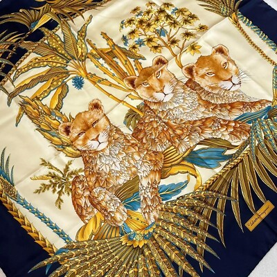#ad Ferragamo Scarf Authentic Cloth Fashion Silk animal print leopard print blue $115.99