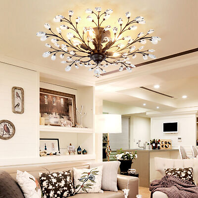 #ad Vintage Crystal Pendant Lamp Chandelier Flower Ceiling Light Fixture Bedroom $74.10
