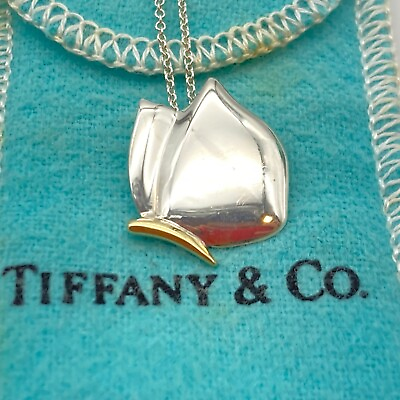 #ad Tiffany amp; Co. Butterfly Pendant Necklace 16quot; Gold silver 3.9g $198.00
